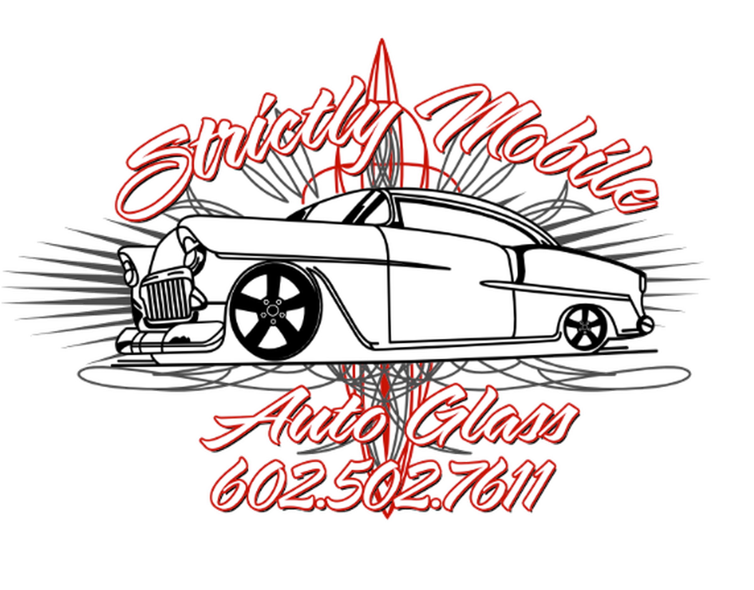 Strictly Mobile Auto Glass logo with classic car illustration